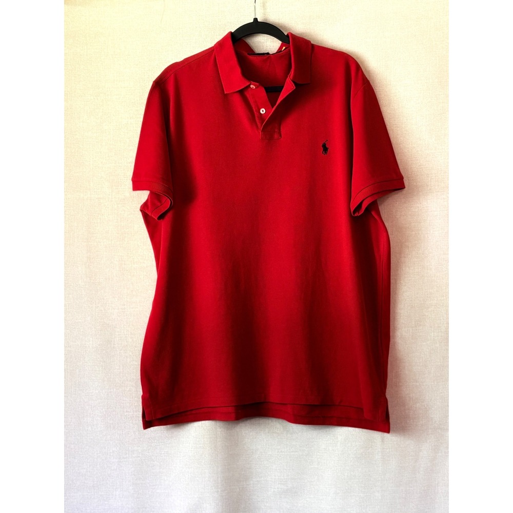 Polo Ralph Lauren Mens XL Custom Slim Fit Short Sleeve Polo Shirt Red Cotton